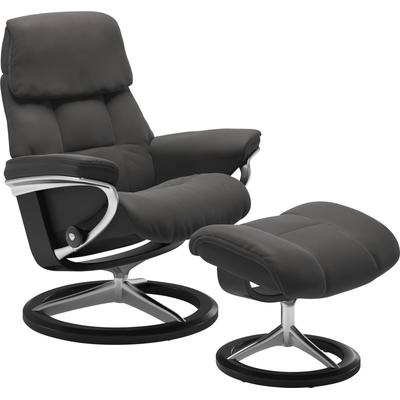 Relaxsessel STRESSLESS "Ruby", grau (rock paloma), B:76cm H:100cm T:75cm, Leder PALOMA: durchgefärbtes Semianilin-Möbelleder, Leder BATICK: durchgefärbtes und genarbtes Möbelleder, Sessel, mit Signature Base, Größe S, Gestell Eiche, Wenge, Braun &... Image