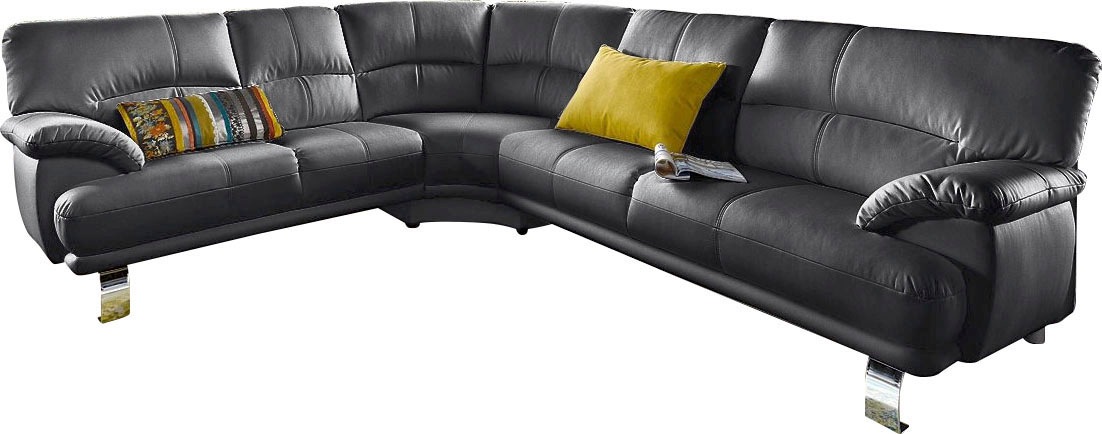 Ecksofa TRENDMANUFAKTUR "Cecilia in italienischem Design, modern und komfortabel, L-Form", schwarz, B:280cm H:87cm T:240cm, NaturLEDER (echtes Rindsleder) in Sitz und Rücken. Korpus in passendem Kunstleder SOFTLUX bezogen;Luxus-Microfaser ALCAZAR...