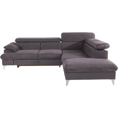 Ecksofa COTTA "Caluso L-Form", grau, B:256cm H:74cm T:208cm, Kunstleder SOFTLUX, NaturLEDER (echtes Rindsleder), Microfaser PRIMABELLE (100% Polyester), Sofas, mit Kopfteilverstellung, wahlweise mit Bettfunktion & Bettkasten Image