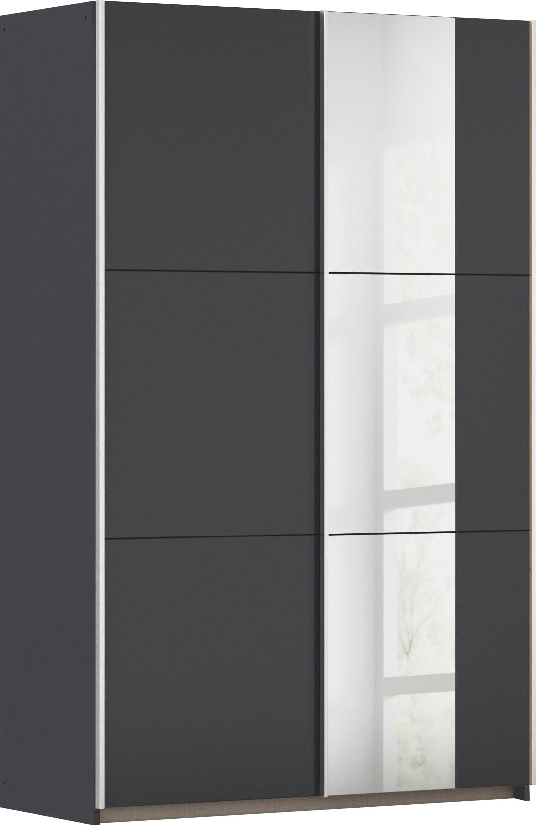 Schwebetürenschrank RAUCH "Kleiderschrank Drehtürenschrank Schrank Garderobe KRONACH TOPSELLER", grau (graumetallic, griffleisten alu, 1 spiegel), B:131cm H:210cm T:59cm, Holzwerkstoff, Schränke, Schwebetürenschrank, mit Spiegel und viel Stauraum,...