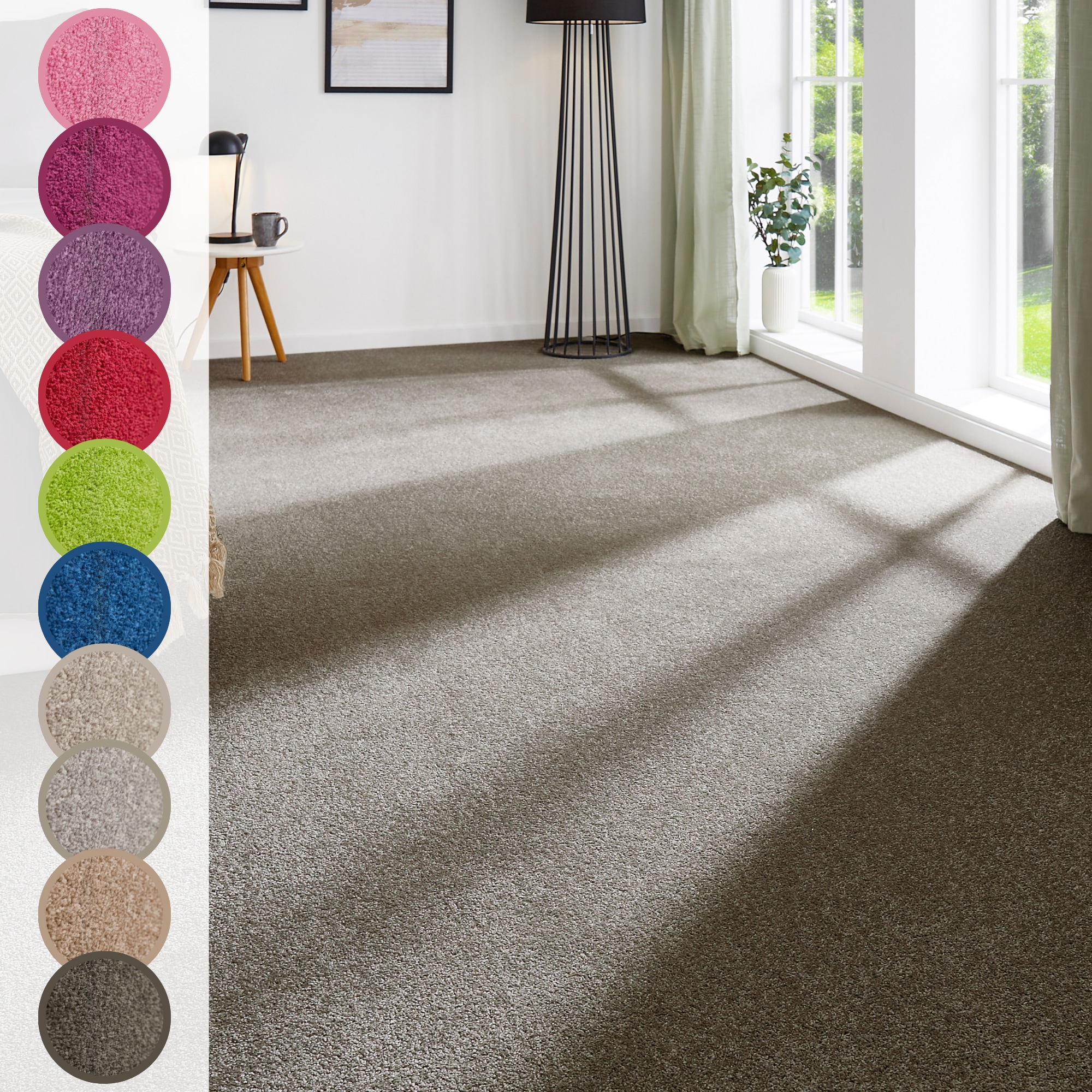 Teppichboden ANDIAMO "Ines, Kräuselvelours, Made in Netherlands", grau (grau, braun), B:400cm H:8,5mm L:400cm, Kunstfaser, Teppiche, Uni Farben, Breite 400 cm, strapazierfähig & pflegeleicht Image