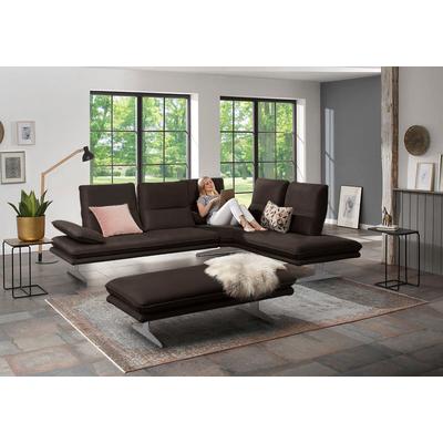 Ecksofa W.SCHILLIG "broadway, Designsofa, mit tollem Sitzkomfort, L-Form", braun (braun z59), B:284cm H:94cm T:224cm, Longlife Xtra-Leder Z59: Glattleder mit modischer Prägung. Hautstärke 0, 9 - 1, 1 mm, Sofas, Sitztiefenverstellung, Kopfteil- &... Image