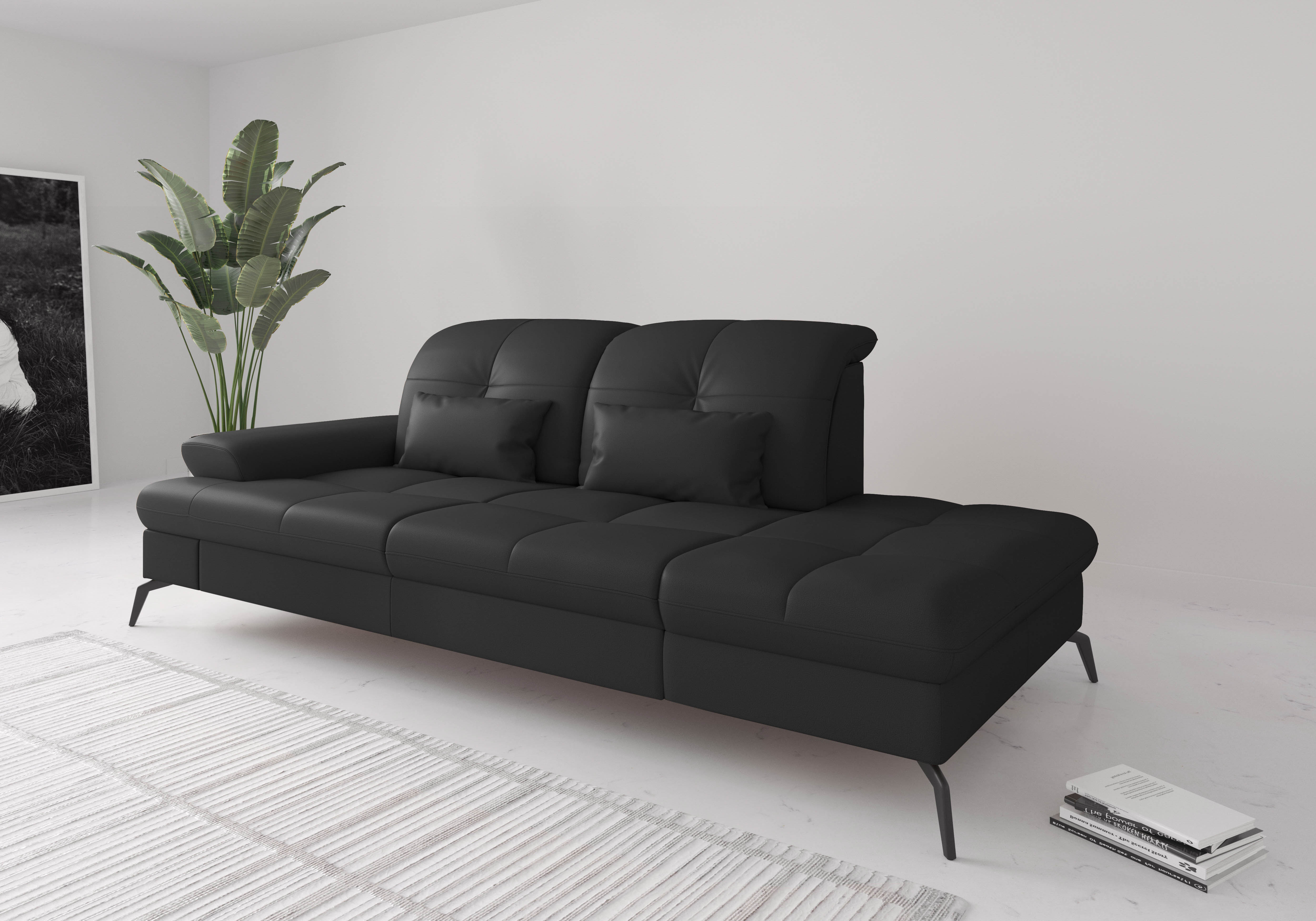 Recamiere SIT & MORE "Amica, inkl. Sitztiefenverstellung und Armteilverstellung", schwarz, B:231cm H:90cm T:122cm, Sofas, wahlweise mit Kopfteilverstellung und Stauraum