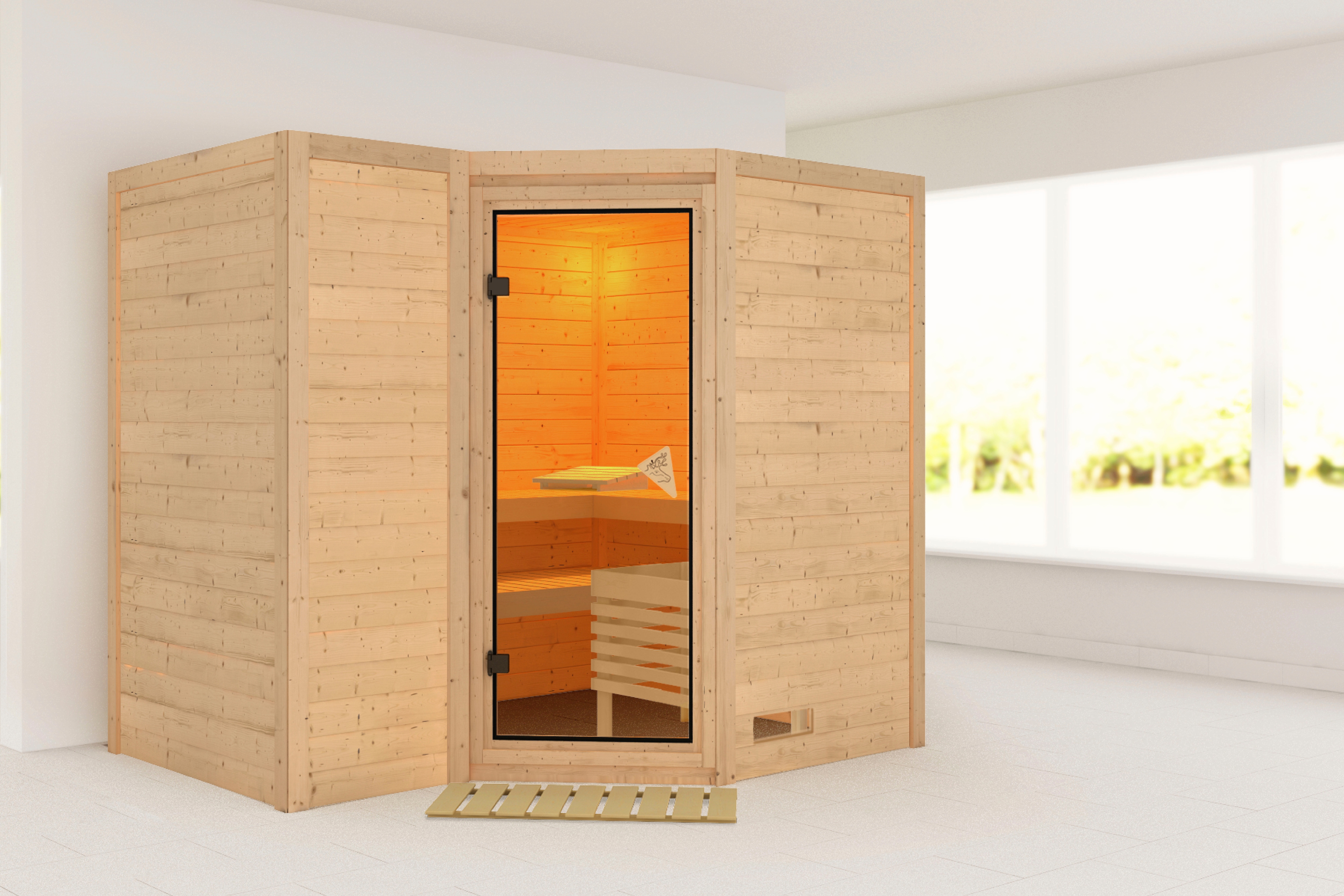 Sauna KARIBU "Sanna 2", beige (naturbelassen), ohne Ofen, (ohne Ofen), Saunen, ohne Ofen