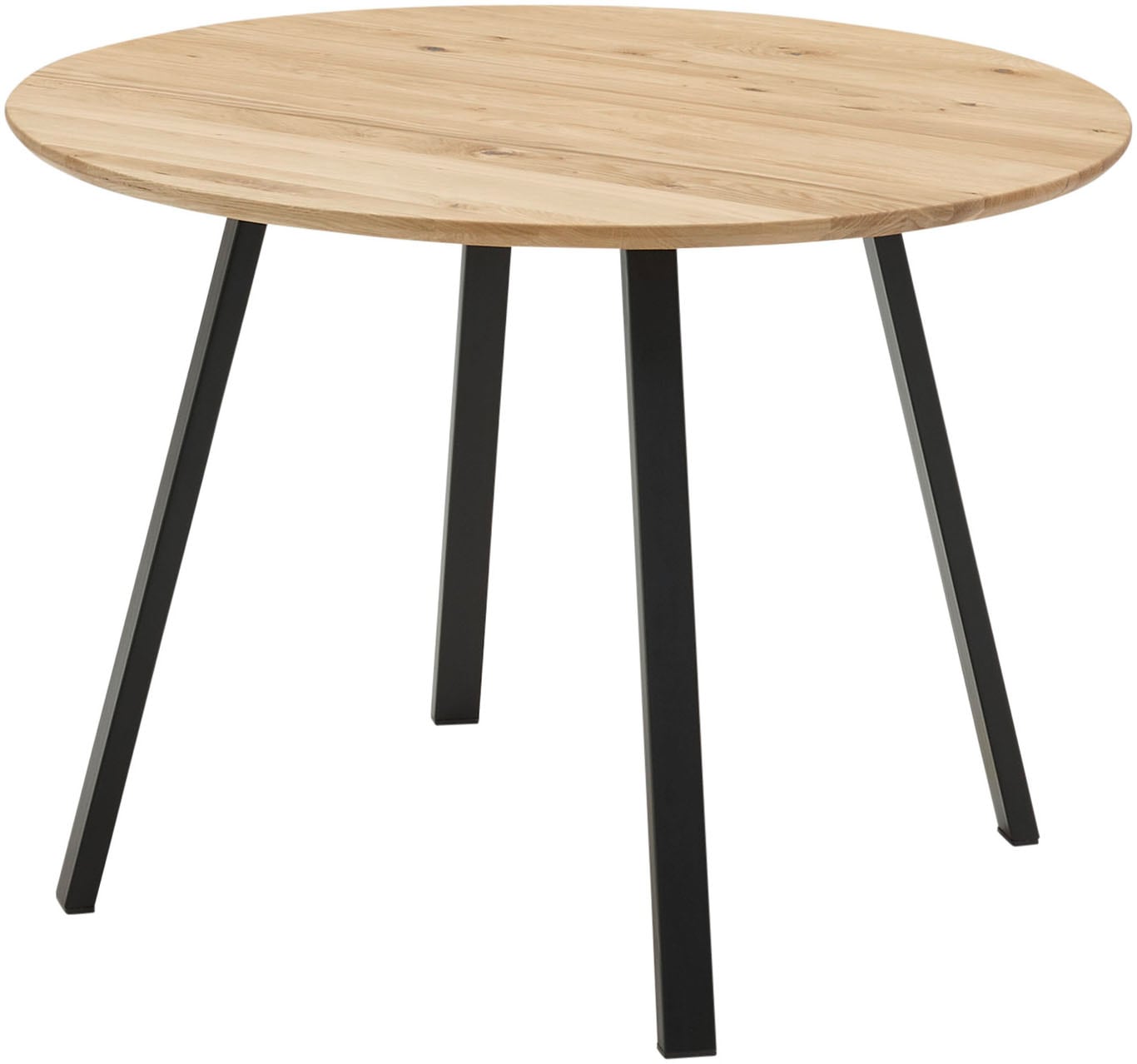 Esstisch STOLKOM "Nils Massivholz rund, Esszimmertisch Eiche, BxH 110x75 cm", eiche massiv, schwarz, schwarz, eiche massiv, H:75cm, Tische, Stabiles 4-Fuß Metallgestell, Boden bis Unterkante Tisch ca. 69 cm