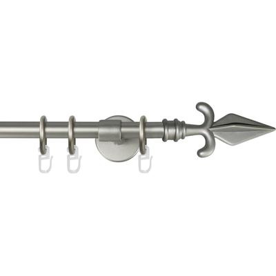 Gardinenstange GARESA "RUSTIKA", silber (mattchromfarben), L:150cm Ø:16mm, Metall, Gardinenstangen, rustikale Vorhanggarnitur, verlängerbar, m. Ringe, Endknopf Pfeil Image