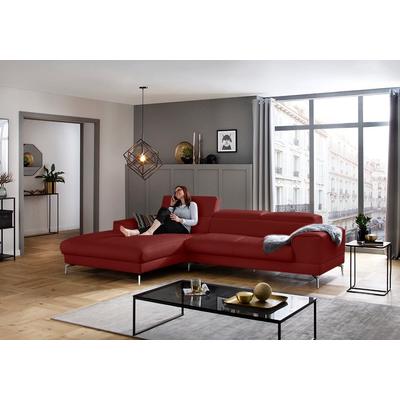 Ecksofa W.SCHILLIG "piedroo, Designsofa mit tollem Sitzkomfort, bequem und elegant, L-Form", rot (ruby rot z59), B:303cm H:70cm T:193cm, Longlife Xtra-Leder Z59: Glattleder mit modischer Prägung. Hautstärke 0, 9 - 1, 1 mm, Sofas,... Image