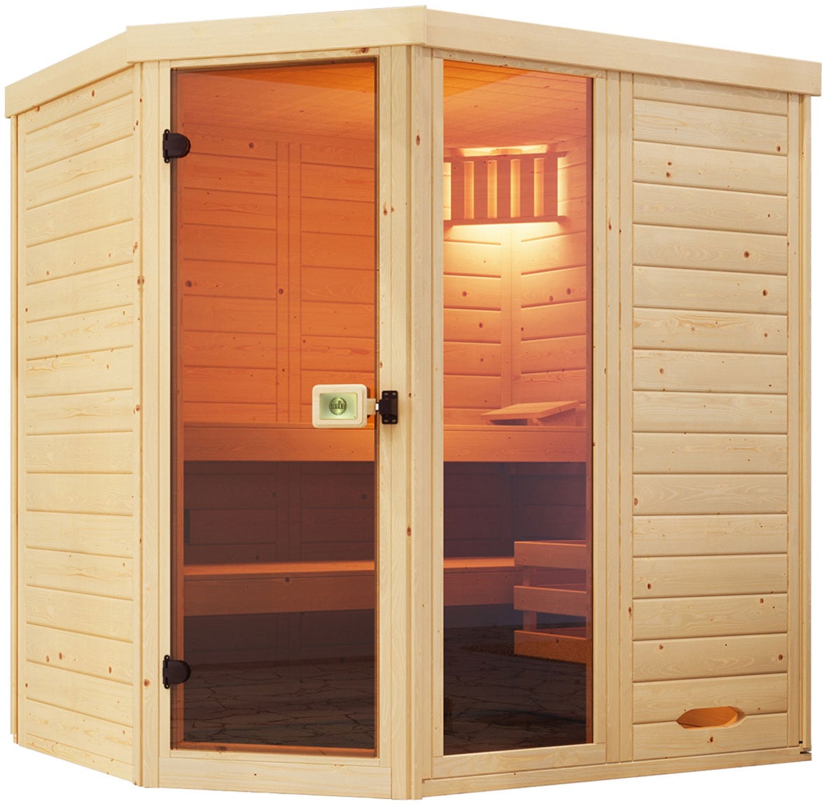 Sauna WEKA "Massivholz-Elementsauna LAUK", beige (natur), Saunaofen, integrierte Steuerung, 5,4 kW, Saunen, Blockbohlen, vorgefertigte Elemente Image