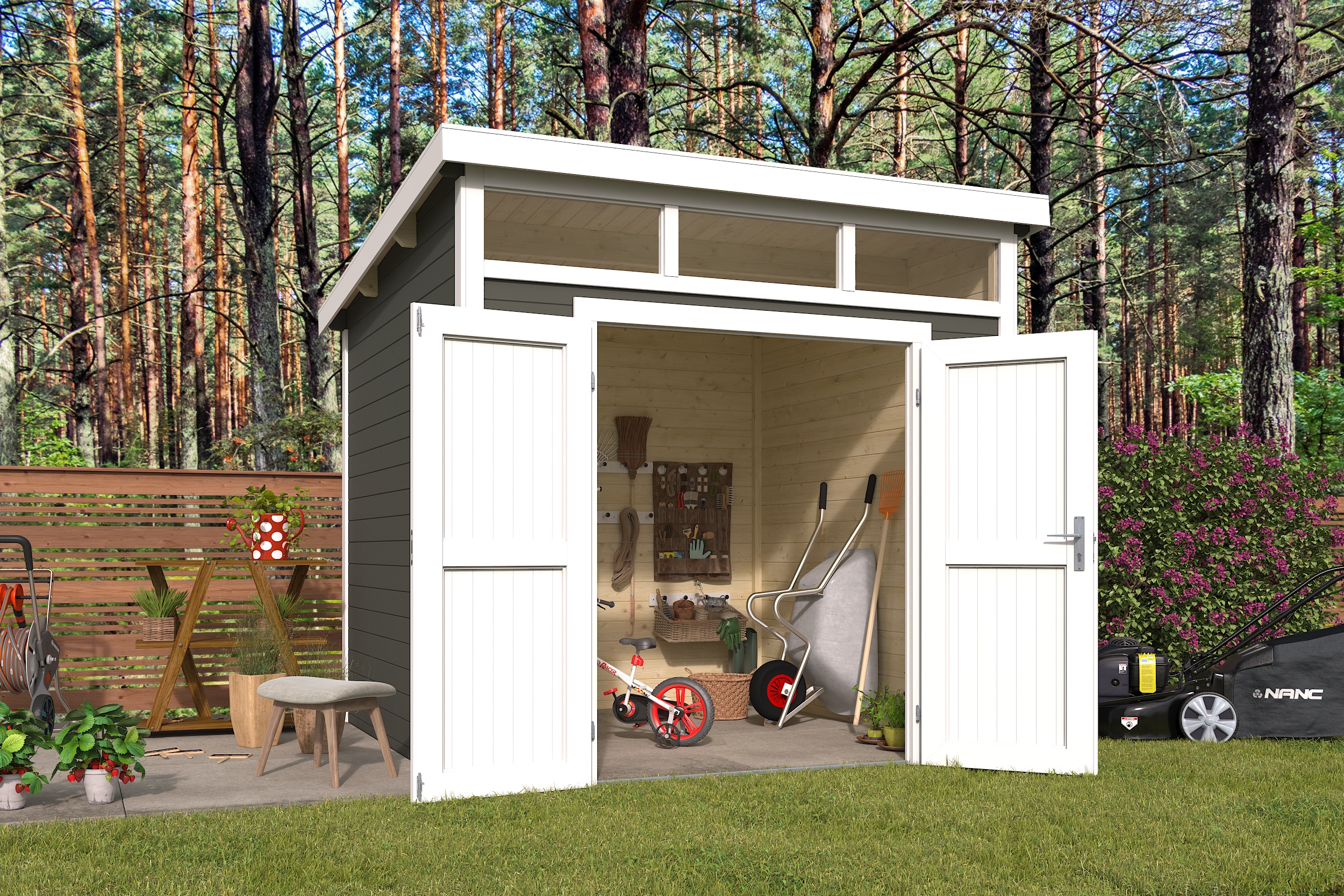 Gartenhaus NORDIC HOLZ "Kibo 3", grün (grüngrau), ohne Fußboden, Massivholzdach, Holz, Gartenhäuser, Gartenhaus