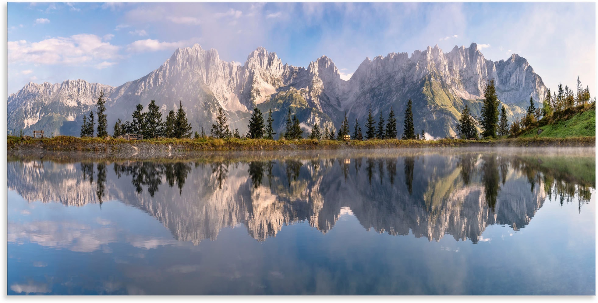 Wandbild ARTLAND "Wilder Kaiser in Tirol", blau (farbe bild(er): blau), B:150cm H:75cm, Bilder, als Alubild, Outdoorbild, Leinwandbild, Poster, Wandaufkleber Image