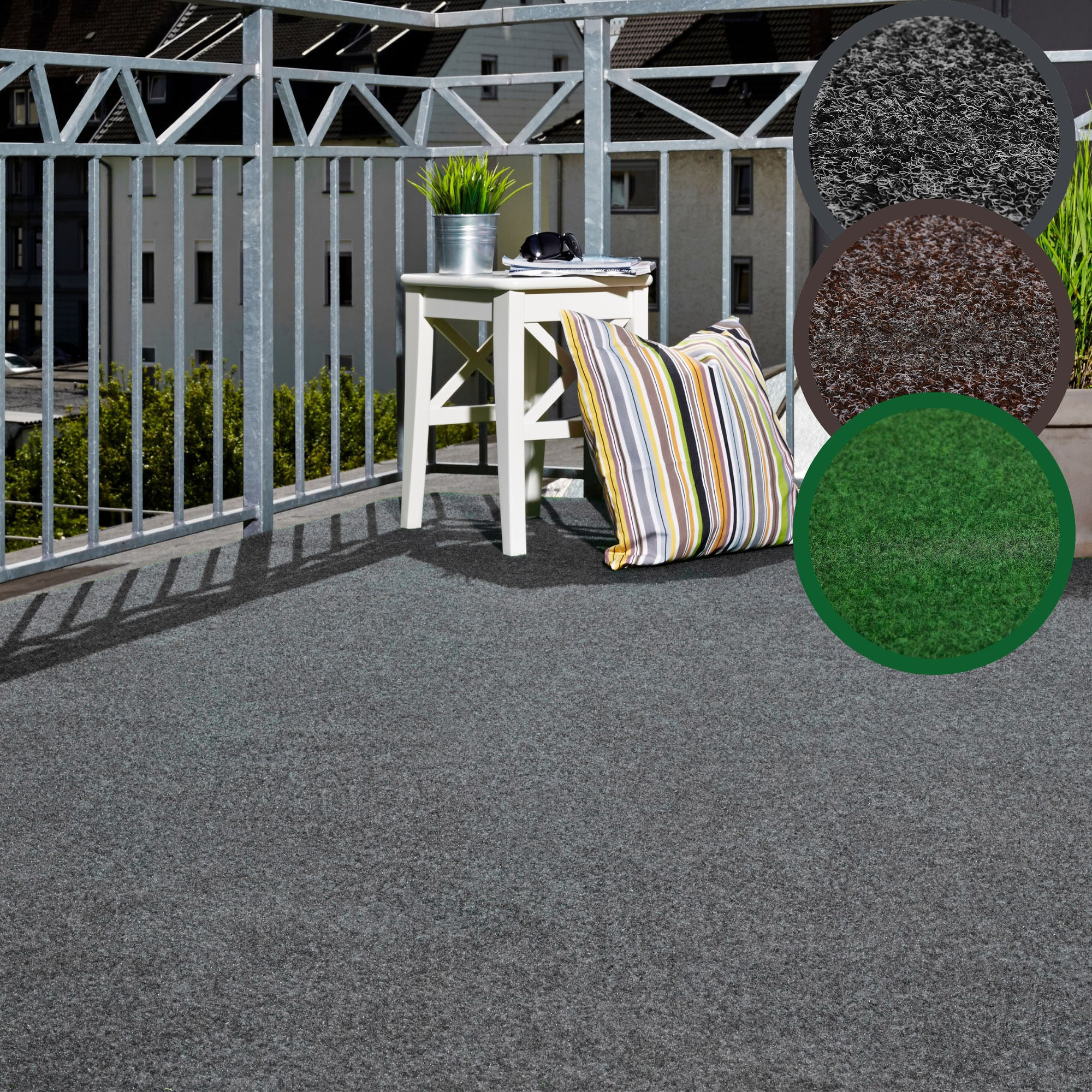 Kunstrasen ANDIAMO "Aberdeen, Made in Belgium", grau, B:400cm H:10mm L:500cm, Nadelfilz, Teppiche, mit Drainagenoppen, für Balkon, Terrasse, Wintergarten, Nadelfilz