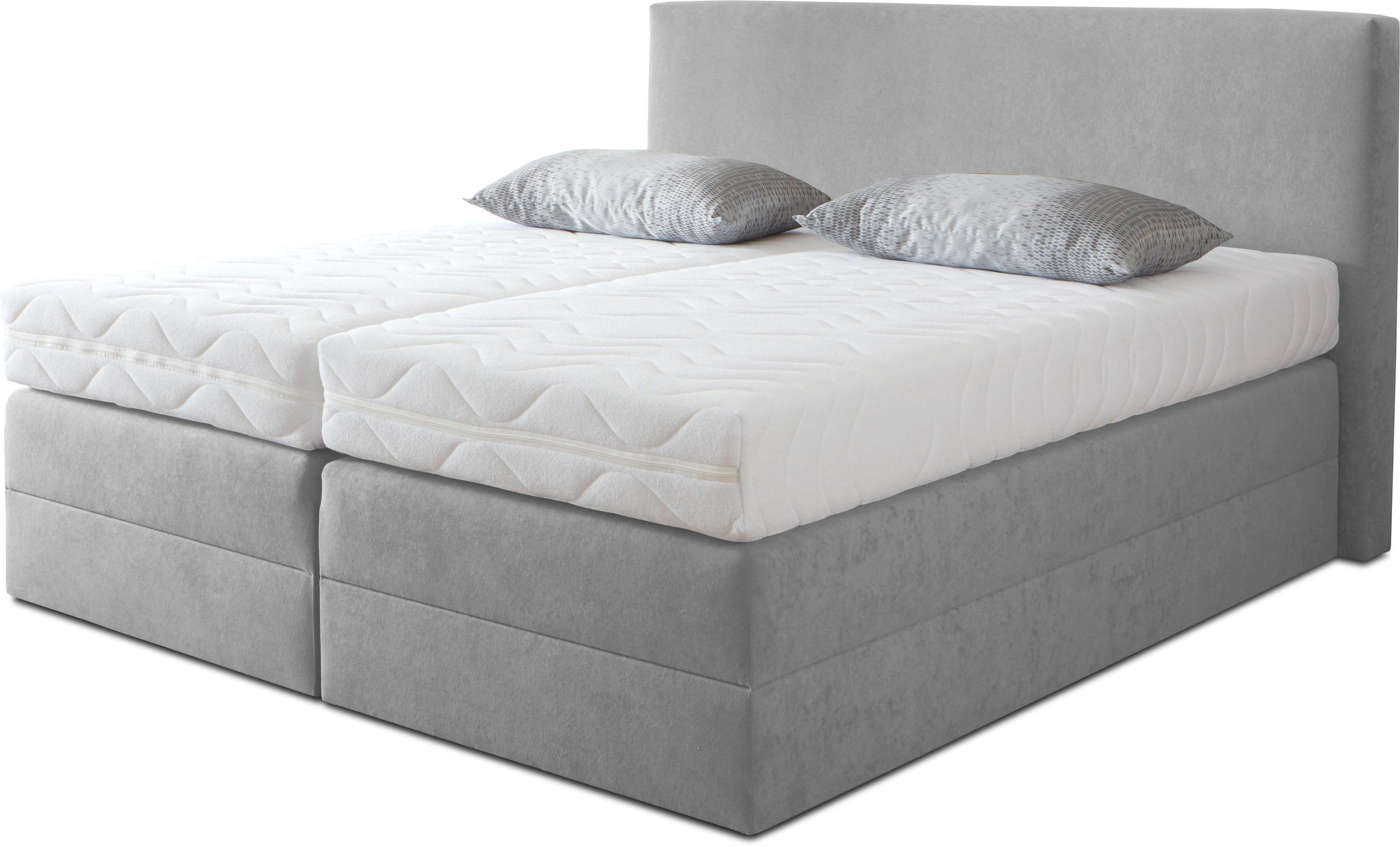 Boxspringbett, grau, B:215cm L:205cm, Microvelours (100% Polyester), WESTFALIA SCHLAFKOMFORT, Komplettbetten, Boxspringbett, wahlweise mit Kaltschaum-Topper Image