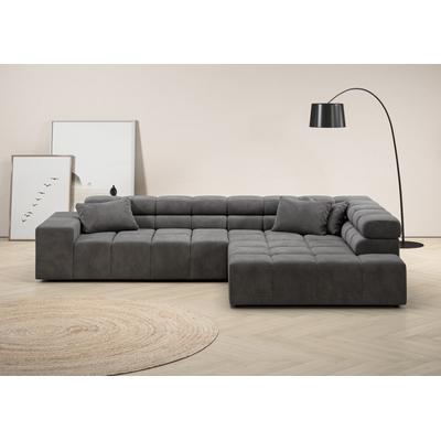 Ecksofa INOSIGN "Ancona incl. Kopfteilverstellung, OTTOs Choice, Breite 319cm, L-Form", grau (dunkelgrau), B:319cm H:70cm T:215cm, Struktur (85% Polyester, 15% Viskose), Luxus-Microfaser weich (98% Polyester, 2% Nylon), Velours (100% Polyester),... Image