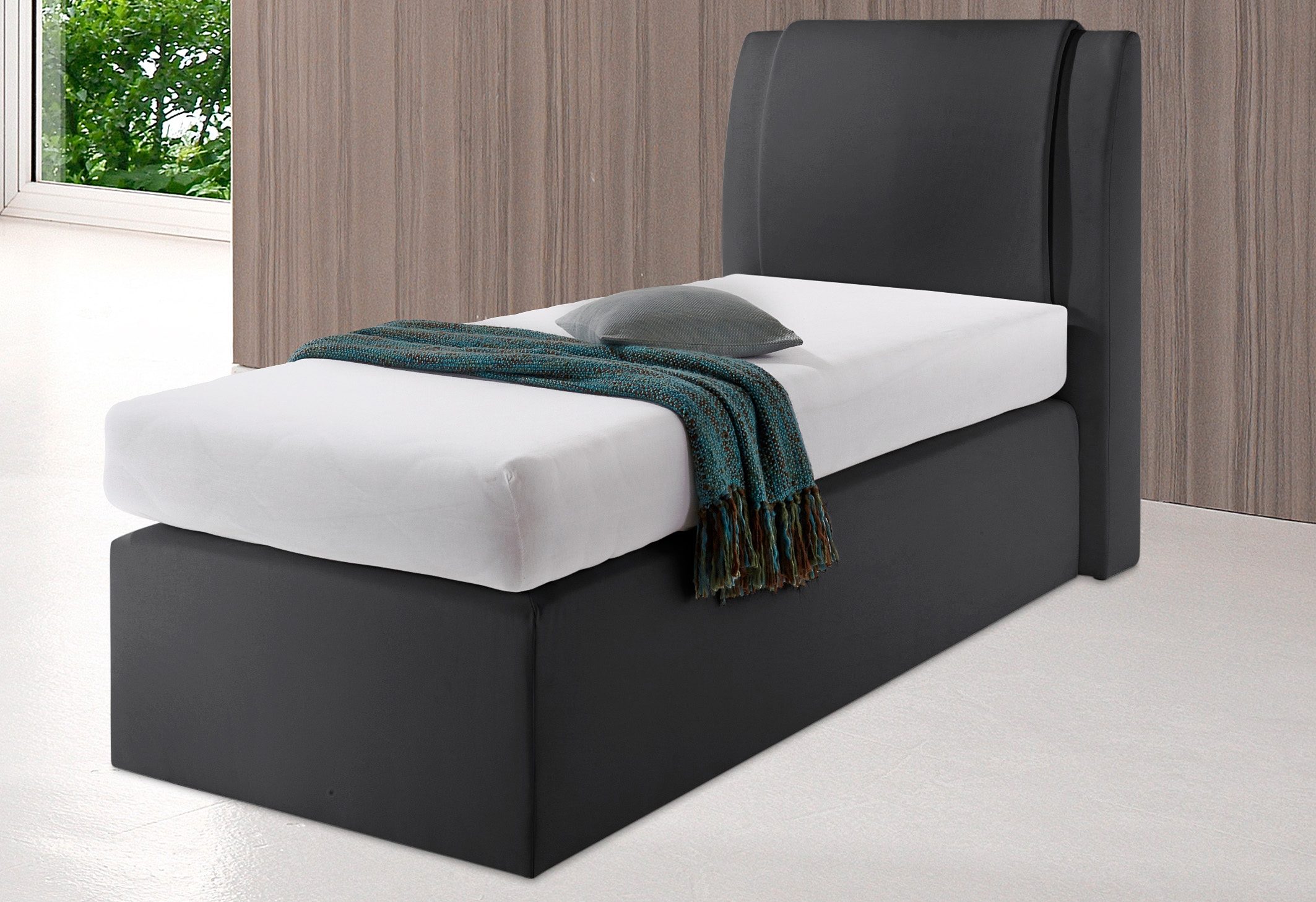 Boxspringbett, schwarz, Liegefläche B/L: 90cm x 200cm, H2, 7-Zonen-Kaltschaummatratze, Bonnell- Federkernmatratze: Bezug obere Matratze: 80% Baumwolle, 20% Polyester;7-Zonen-Kaltschaummatratze: Bezug obere Matratze: 80% Baumwolle, 20%...