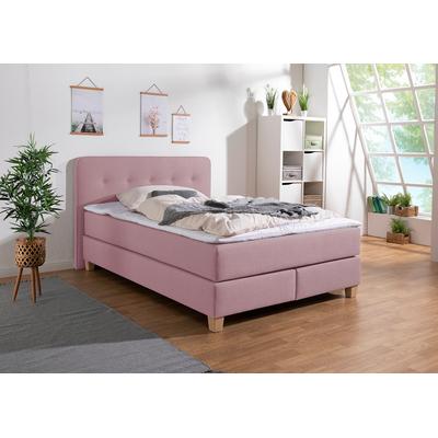 Boxspringbett HOME AFFAIRE "Fargo", lila (flieder), B:153cm L:227cm, Struktur fein (100% Polyester), Samtstoff (100% Polyester), Komplettbetten, in Überlänge 220 cm, mit Topper, 3 Ausführungen, 4, Breiten Image