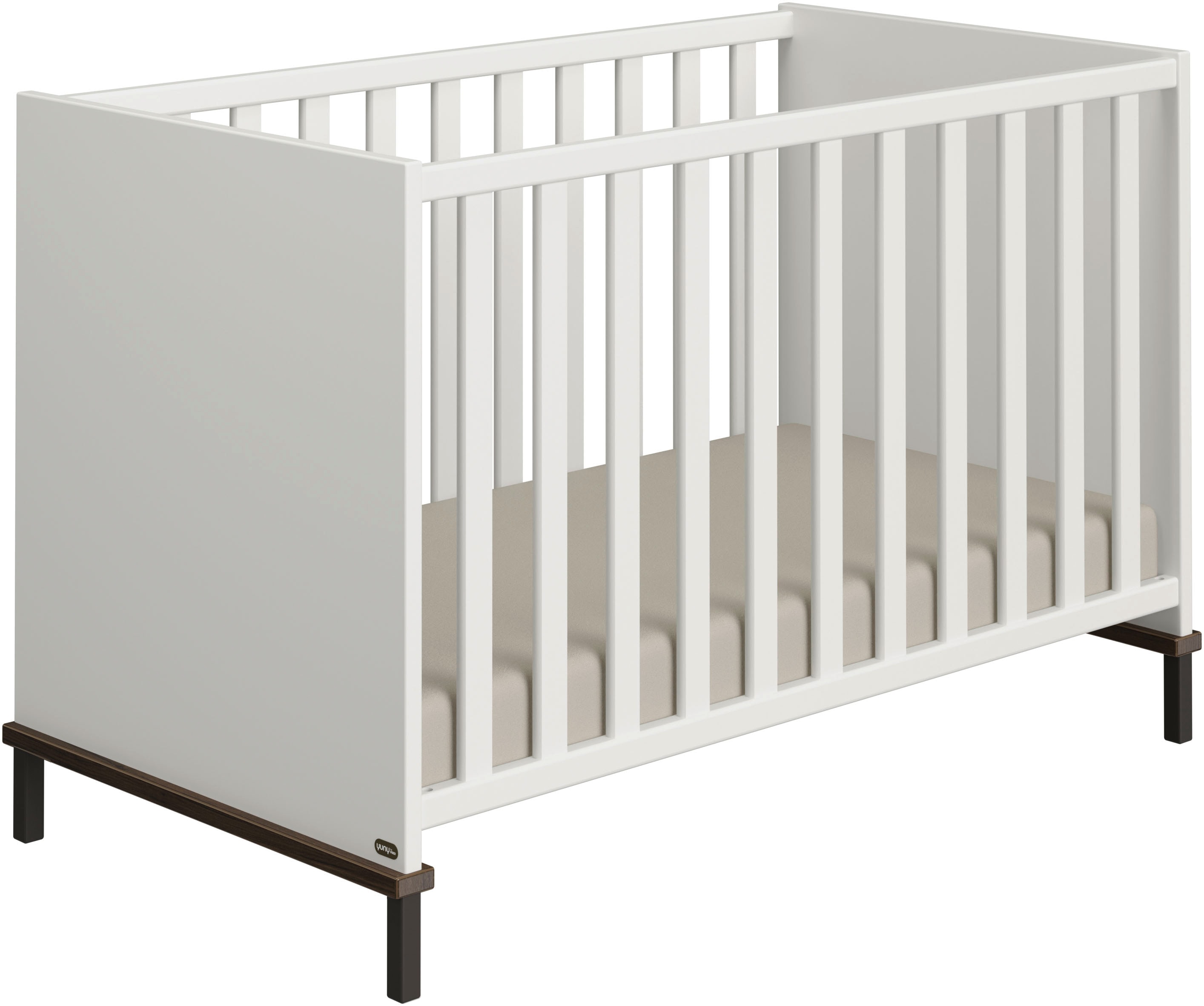 Babybett YUNY BY PAIDI "LOVELY ALIV in Off-White", weiß (off, weiß, schwarz, walnut), B:67,2cm H:81,9cm L:126,2cm, Massivholz, Spanplatte, Babybetten, Gitterbett höhenverstellbar, Kinderbett Image