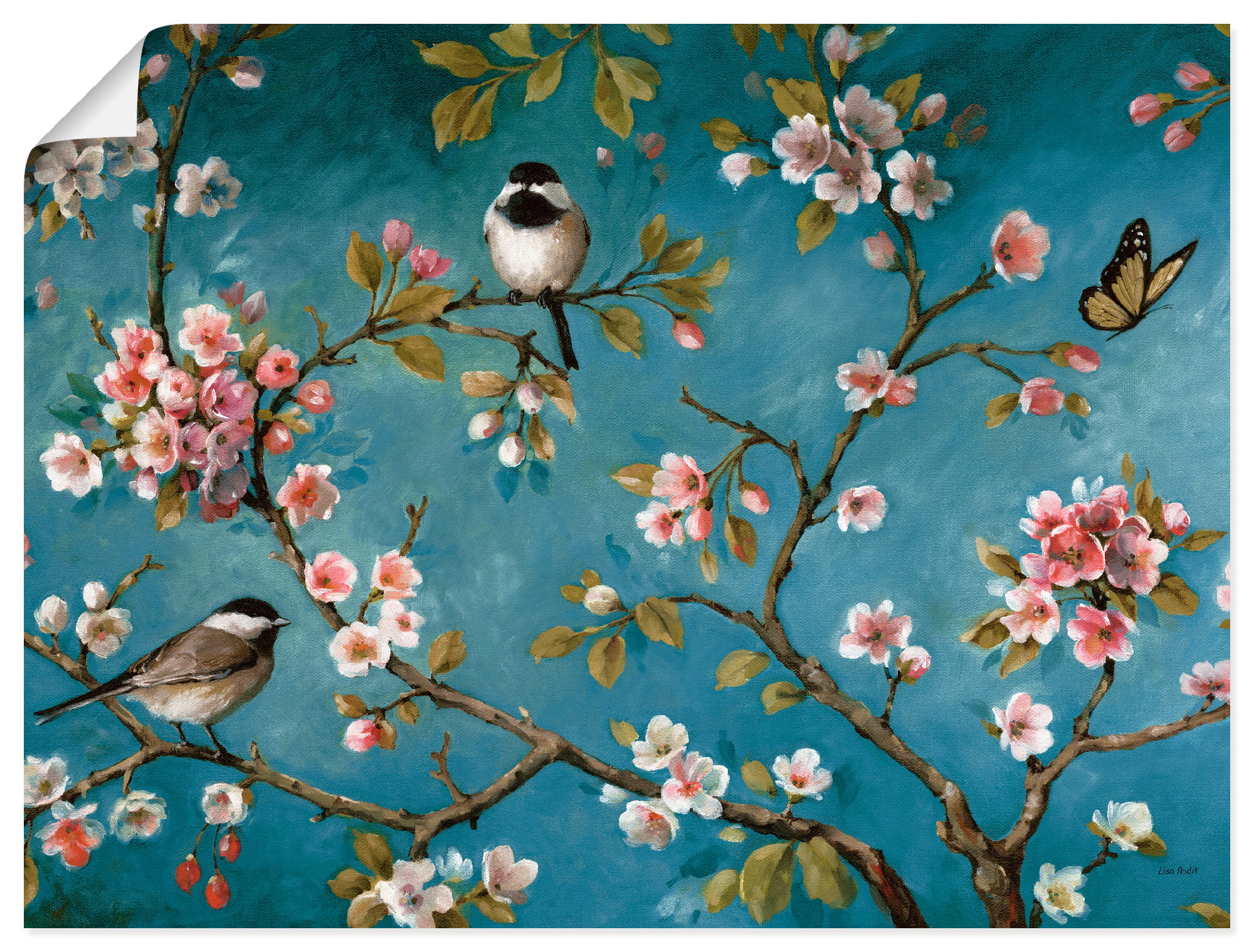 Wandbild ARTLAND "Blüte I", blau (farbe bild(er): blau), B:60cm H:45cm T:0,1cm, Papier, Bilder, als Leinwandbild, Poster, Wandaufkleber in verschied. Größen Image