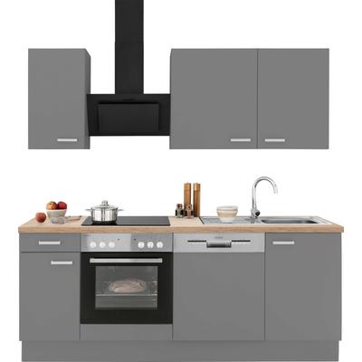 Küchenzeile OPTIFIT "Parma", braun (front: basaltgrau, korpus: basaltgrau, arbeitsplatte: eichefarben), B:210cm T:60cm, Komplettküchen-Sets, ohne E-Geräte, Breite 210 cm
