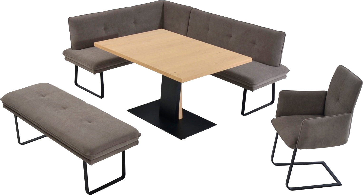 Essgruppe K+W KOMFORT & WOHNEN "Giacomo III", braun (hellbraun,), Flachgewebe Aquaclean 910, Ansteckplatte, Langer Schenkel rechts, Sitzmöbel-Sets, Essgruppe, wahlweise links oder rechts langer Schenkel 207cm, Freischwingersessel Image