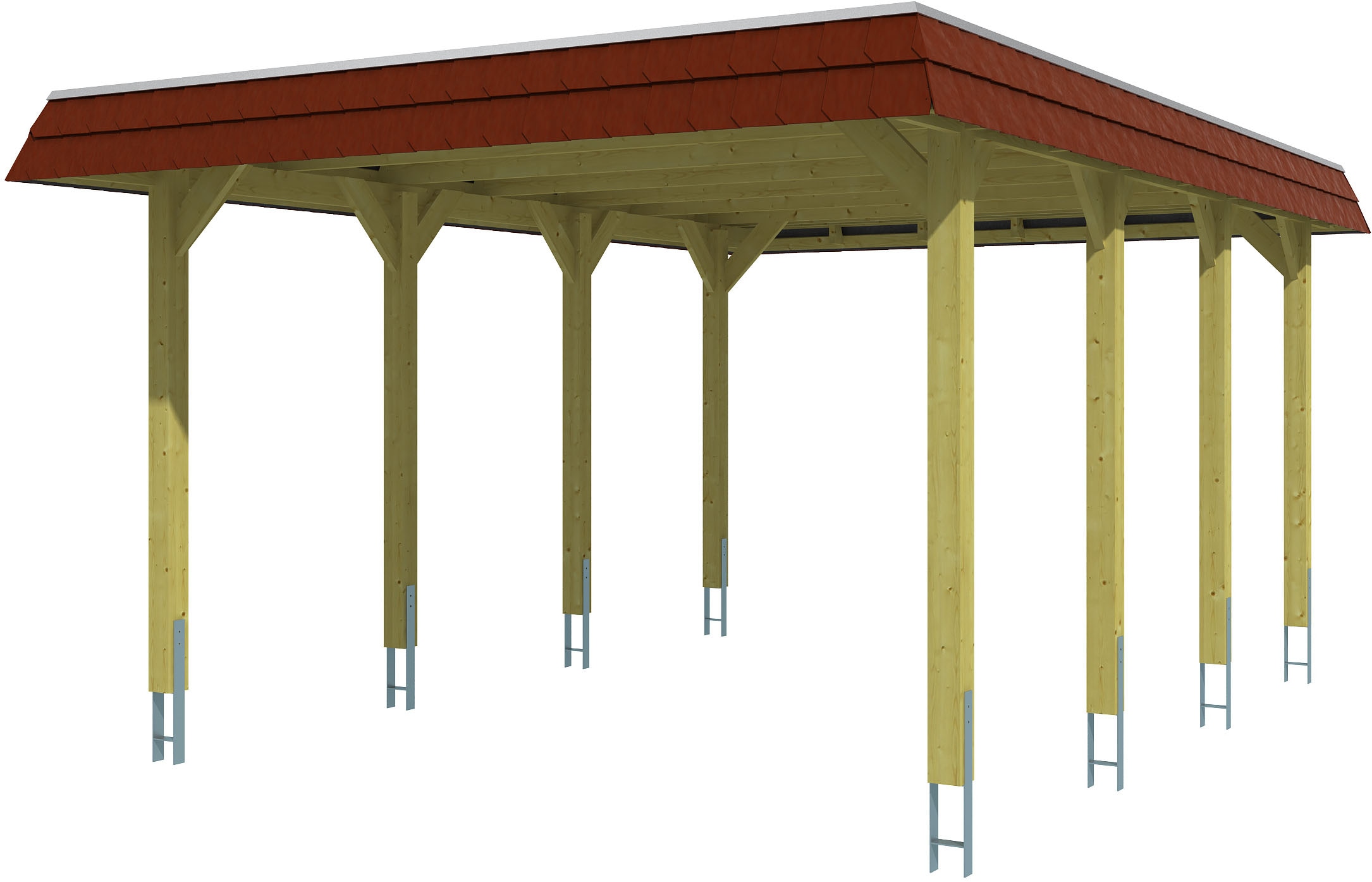 Einzelcarport SKANHOLZ "Spreewald", grün, B/H/T: 396cm x 209cm x 589cm, Carports, mit EPDM-Dach, rote Blende