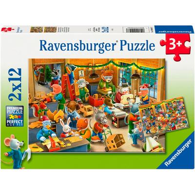 Puzzle RAVENSBURGER "2x12, Weihnachtswerkstatt", bunt, Puzzles, KinderB:26cm H:18cm, Motiv, Made in Europe, B:26cm H:18cm