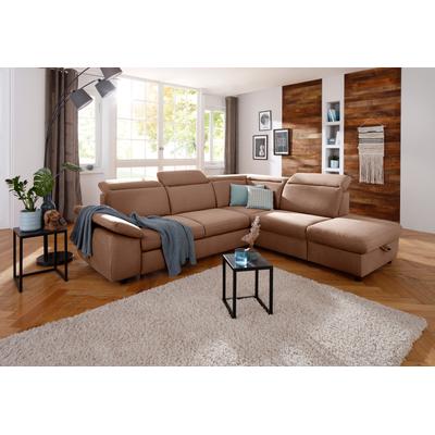 Ecksofa HOME AFFAIRE "Mauritius L-Form", braun, B:276cm T:232cm, Struktur fein (100% Polyester), Luxus-Microfaser Lederoptik (100% Polyester), Soft clean (98% Polyester, 2% Polyamid), Sofas, mit Ottomane, mit Kopfteil- und Armlehnverstellung Image