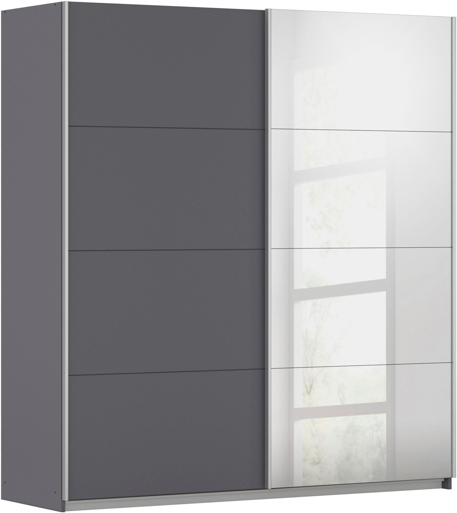 Schwebetürenschrank RAUCH "Subito Kleiderschrank Bestseller", grau (graumetallic), B:181cm H:197cm T:61cm, Holzwerkstoff, Schränke, Schwebetürenschrank, Schlafzimmerschrank Schrank Garderobe mit 4 Spiegelelementen