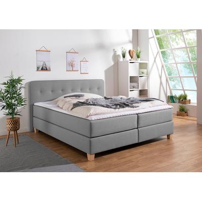 Boxspringbett HOME AFFAIRE "Fargo", grau (hellgrau), B:213cm L:207cm, Struktur fein (100% Polyester), Samtstoff (100% Polyester), Komplettbetten, inkl. Topper, in 3 Matratzenarten, in Samt- oder Strukturstoff Image