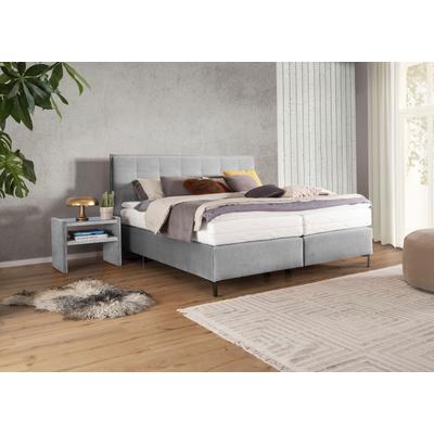 Boxspringbett ALINA "Elmar", grau (hellgrau tcm 39), B:200cm L:209cm, Struktur fein TCM (100% Polyester), Komplettbetten, Boxspringbett, mit gestepptem Kopfteil, inklusive Matratze und Topper Image