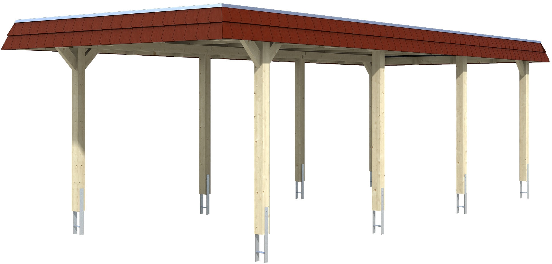 Einzelcarport SKANHOLZ "Wendland", grau (schiefergrau), B/H/T: 362cm x 206cm x 870cm, Carports, mit EPDM-Dach, rote Blende