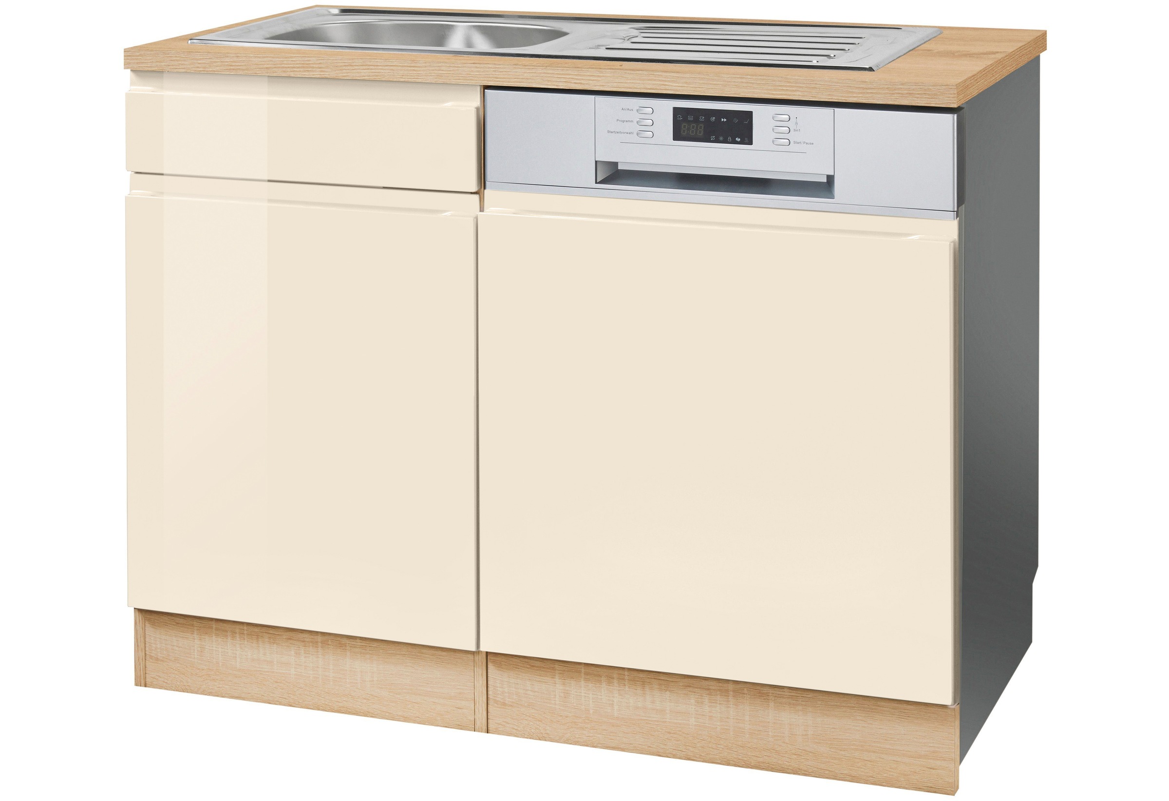 Spülenschrank KOCHSTATION "KS-Virginia", beige (creme hochglanz), B:110cm H:85cm T:60cm, Holzwerkstoff, MDF, Schränke, 110 cm breit, inklusive Einbauspüle Image
