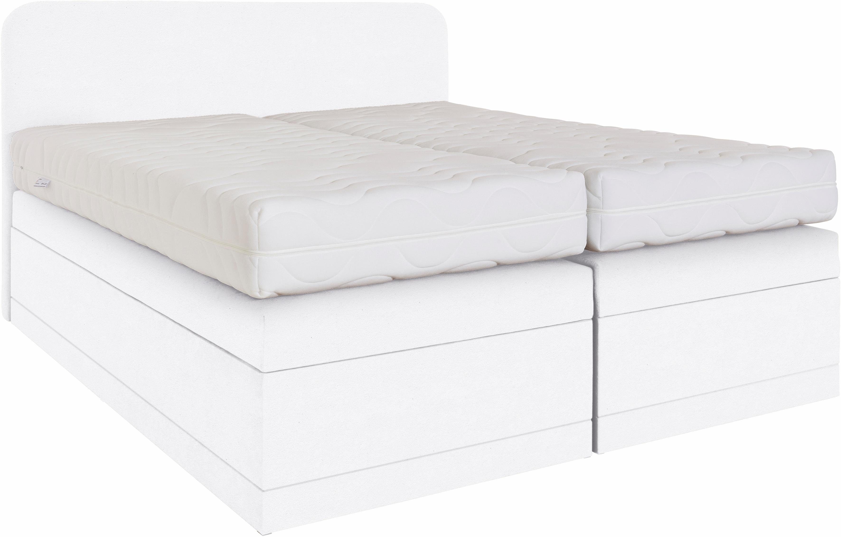 Boxspringbett, weiß, B:145cm L:212cm, Box und Kopfteil: Microvelours (100% Polyester) oder Kunstleder (Polyurethan);Bezug der Obermatratze: 100% Polyester, WESTFALIA SCHLAFKOMFORT, Komplettbetten, Boxspringbett, wahlweise mit Bettkasten Image