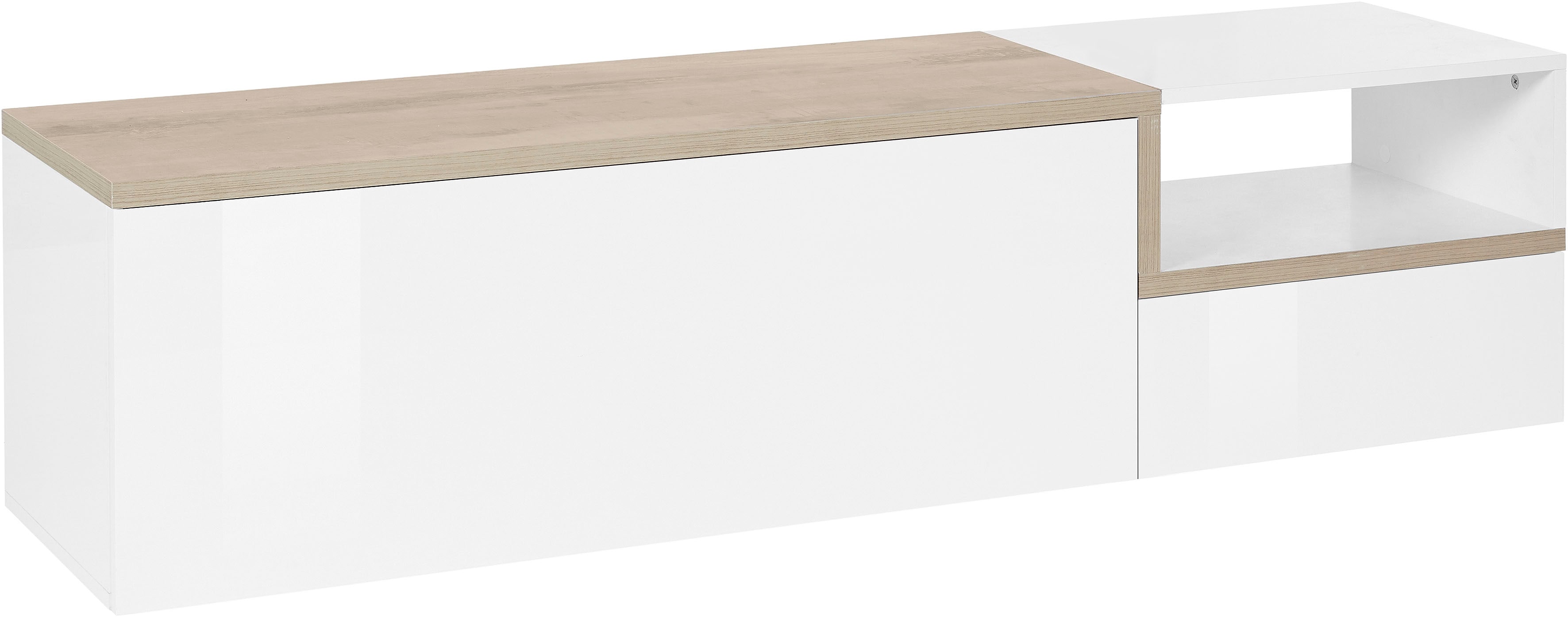 Lowboard INOSIGN "Zet", weiß (weiß hochglanz, ahorn), B:160cm H:46cm T:40cm, FSC-zertifizierter Holzwerkstoff, Sideboards, Lowboard, Breite 160 cm