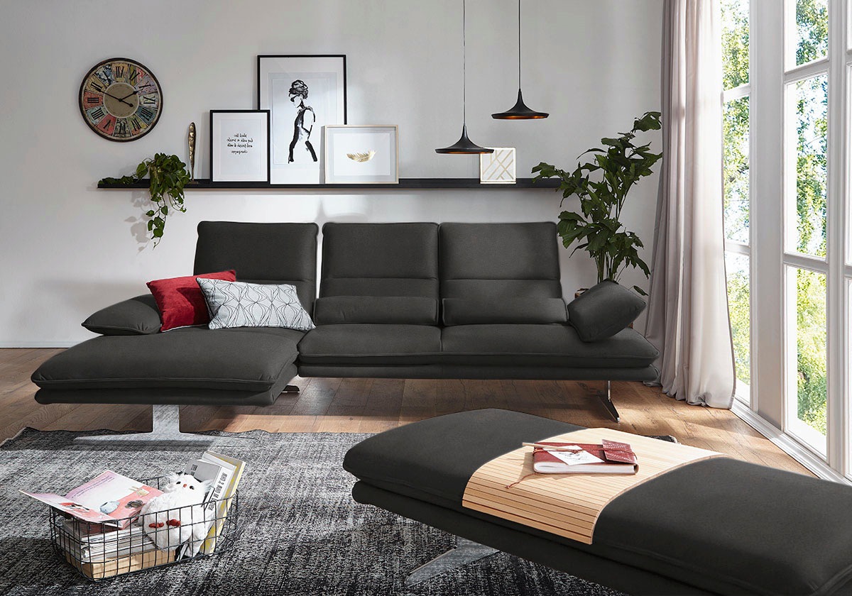 Ecksofa W.SCHILLIG "broadway, Designsofa mit tollem Sitzkomfort, L-Form", grau (anthrazit z69), B:291cm H:94cm T:164cm, Longlife Xtra-Leder Z69: Das feinnarbige, gedeckte Softleder Z69 besticht durch seine außergewöhnliche Weichheit im trendigen... Image