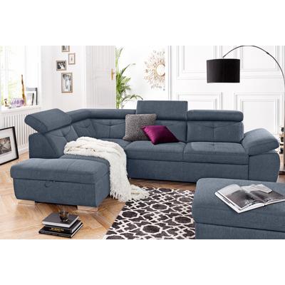 Ecksofa EXXPO - SOFA FASHION "Spring, super bequem und komfortabel mit Armteil- und Kopfteilfunktion", blau (night sky), B:274cm H:81cm T:206cm, NaturLEDER (echtes Rindsleder) in Sitz und Rücken. Korpus in passendem Kunstleder SOFTLUX bezogen,... Image