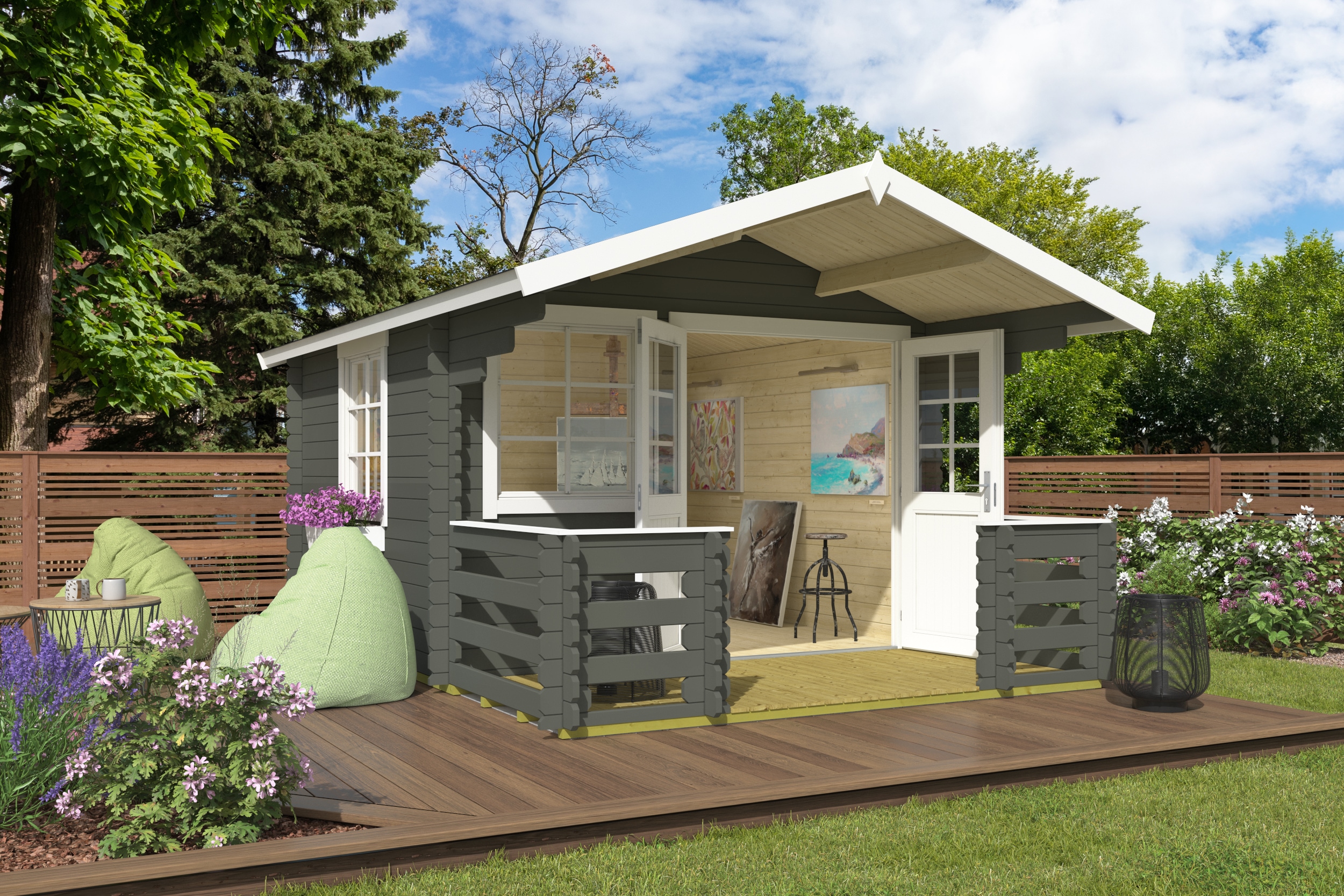 Gartenhaus NORDIC HOLZ "Lola 2", grün (grüngrau), Fußboden im Gartenhaus, Massivholzdach, Holz, Gartenhäuser Image
