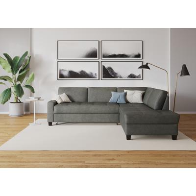 Ecksofa DOMO COLLECTION "Florentina zeitlos und elegant, Sitznähte als Designelement, L-Form", grau (dunkelgrau), B:243cm H:84cm T:209cm, Struktur fein (100% Polyester), Luxus-Microfaser (100% Polyester), Luxus-Microfaser in Chenille-Optik (100%... Image