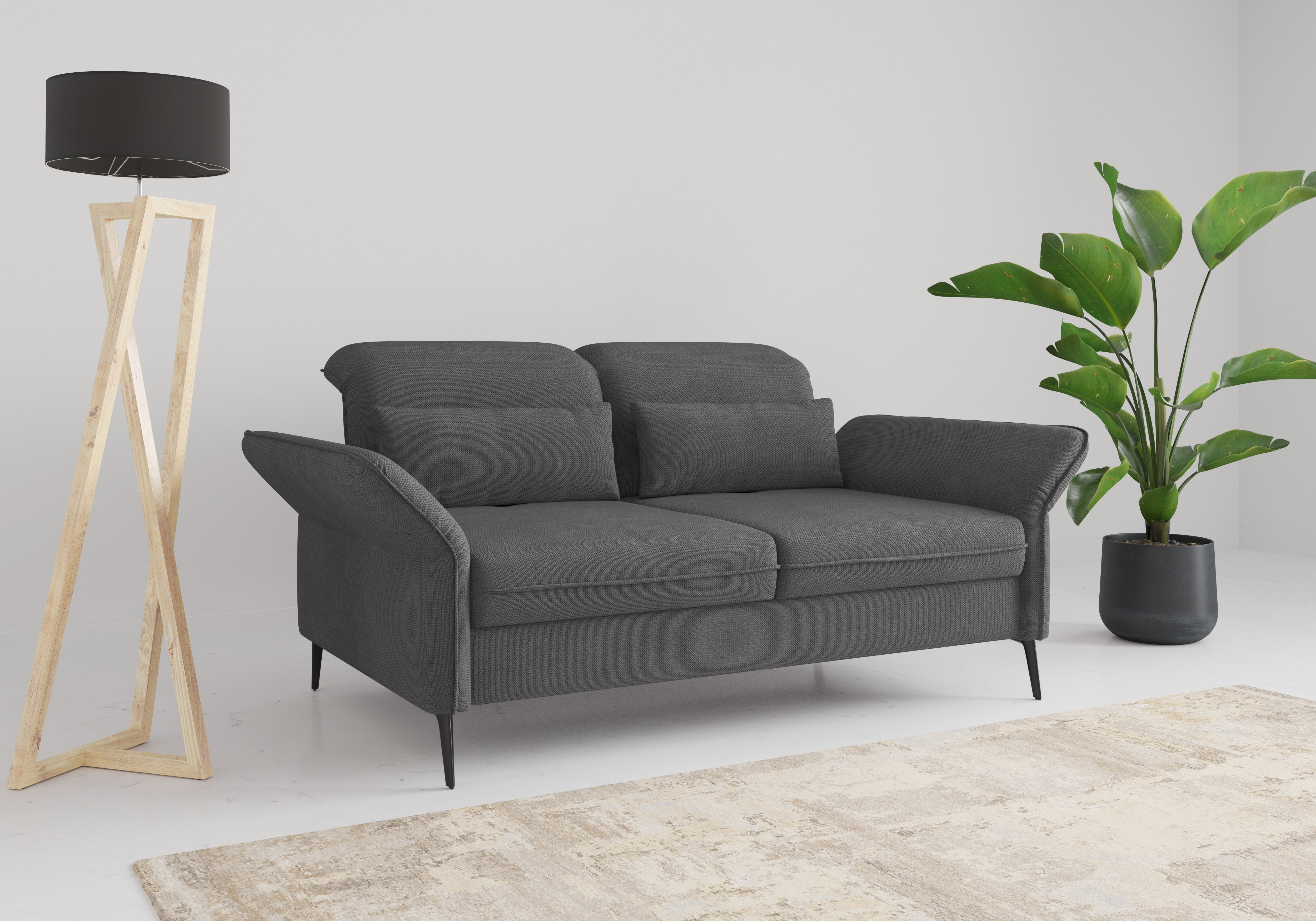 3-Sitzer SIT & MORE "Emely, inkl. Sitztiefenverstellung", grau, B:199cm H:92cm T:123cm, 90% Polyester, 10% Polyamid, Sofas, wahlweise mit Bettfunktion, Kopf- & Armteilverstellung