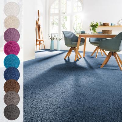 Teppichboden ANDIAMO "Sophie, Frisee-Velours, Made in Netherlands", blau (dunkelblau), B:500cm H:12mm L:500cm, Kunstfaser, Teppiche, Uni Farben, Breite 400 cm oder 500 cm, strapazierfähig & pflegeleicht Image