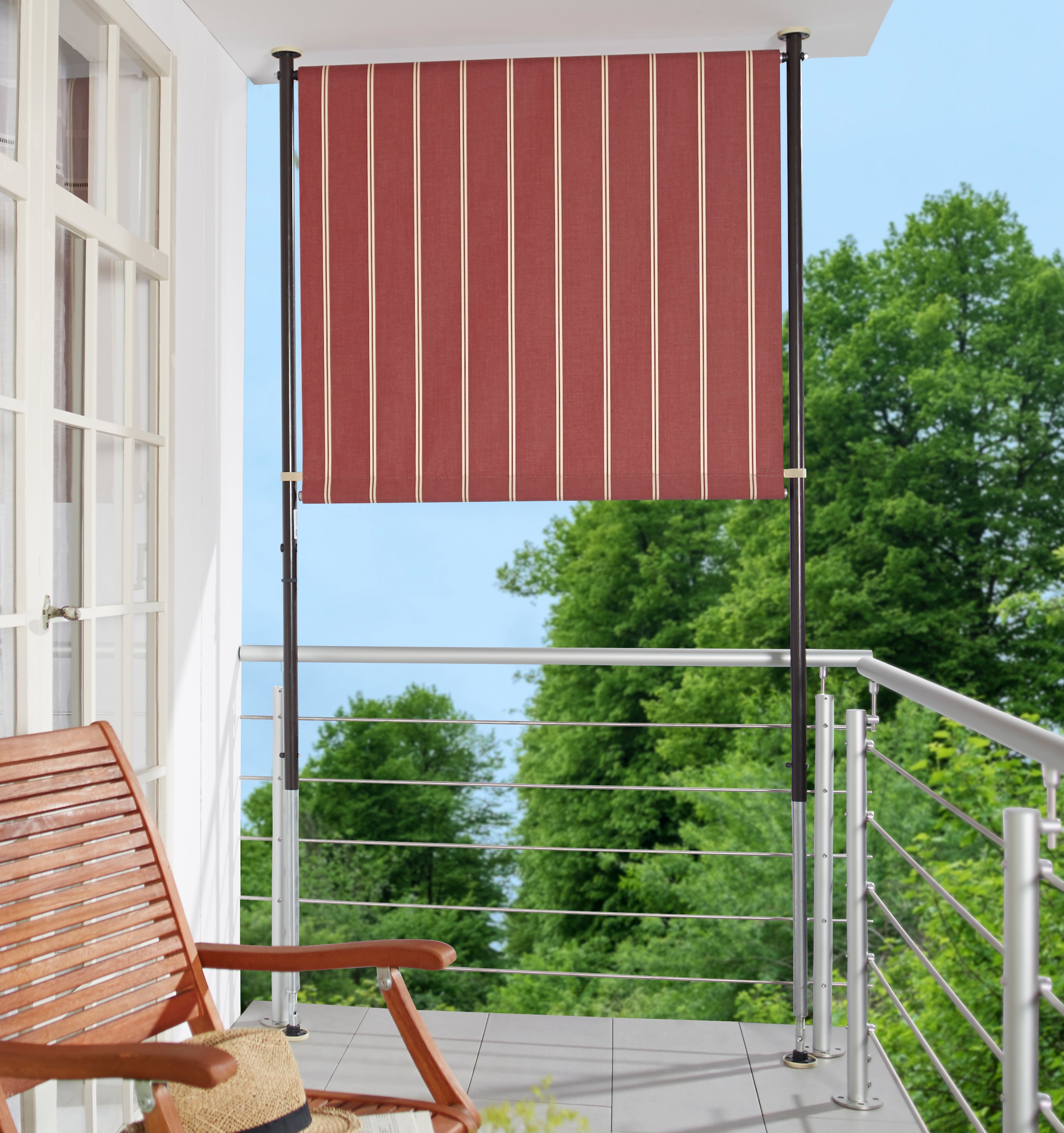 Klemm-Senkrechtmarkise, rot (weinrot, weiß), B:150cm H:225cm, Polyacryl, ANGERER FREIZEITMÖBEL, Markisen, weinrot/weiß, BxH: 150x225 cm Image