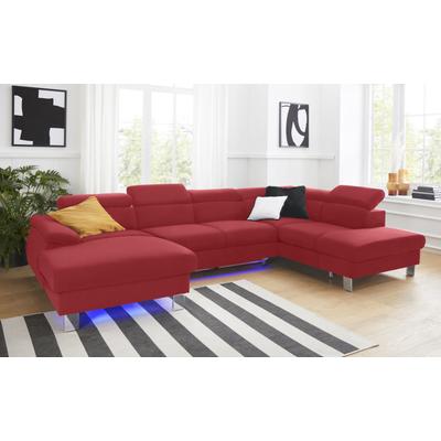 Wohnlandschaft COTTA "Komaris U-Form mit Kopfteilverstellung", rot, B:320cm, Microfaser PRIMABELLE (100% Polyester), Kunstleder SOFTLUX, Feinstruktur (100% Polyester), Kunstleder SOFTLUX/Struktur (100% Polyester), NaturLEDER, Sofas, wahlweise mit... Image
