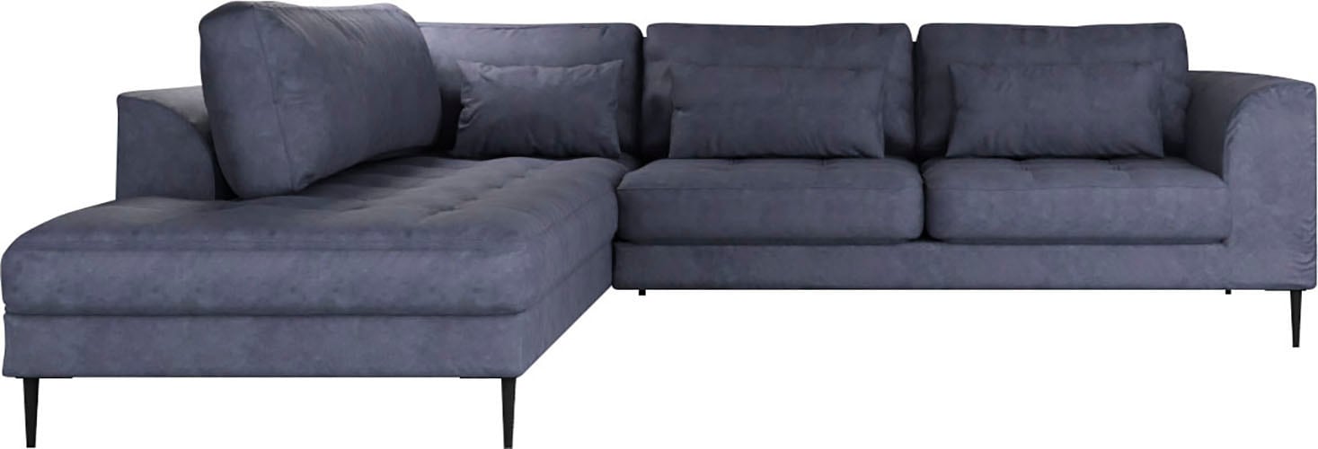 Ecksofa TRENDMANUFAKTUR "Luzi, wahlweise mit Schlaffunktion und Bettkasten, gemütlich, L-Form", blau (moonlight ocean), Sofas, B/H/T: 264cm x 80cm x 203cm, Samtvelours, Ottomane links, ohne Schlaffunktion, ohne Bettkasten, 100% Polyester, Designsofa...