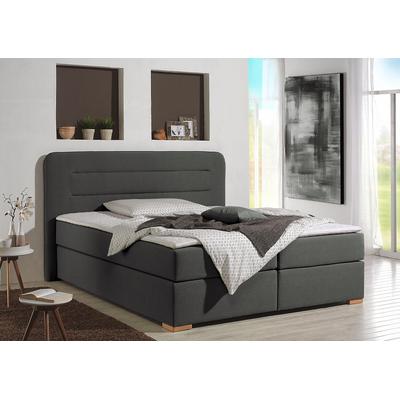 Boxspringbett HOME AFFAIRE "Manchester", grau (anthrazit), B:160cm L:208cm, Strukturstoff-Bezug (100% Polyester), Komplettbetten, Boxspringbett, 5 Breiten, 3 Ausführungen, 2 Härtegraden, Topper, Steppung Image
