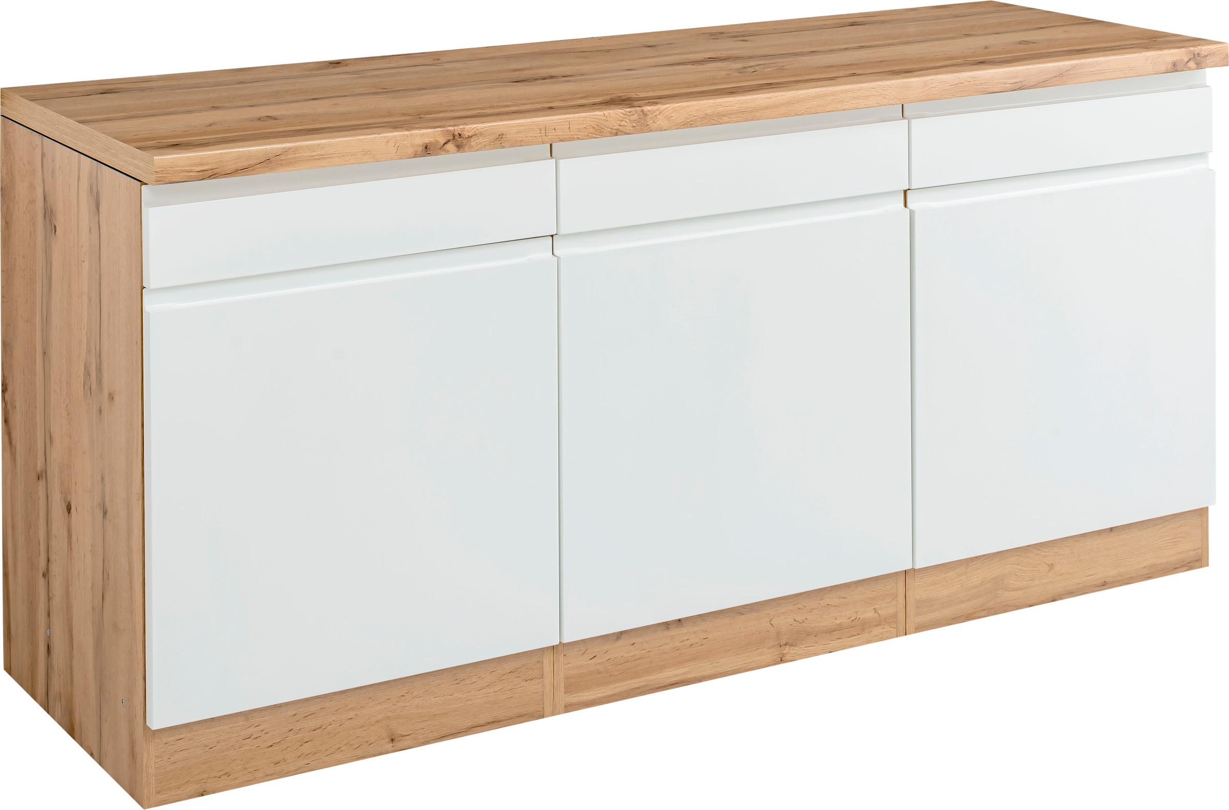Unterschrank KOCHSTATION "KS-Bruneck", weiß (wotaneiche, weiß), B:180cm H:86cm T:60cm, Holzwerkstoff, Schränke, >>Bruneck<< 180 cm breit, für viel Stauraum, hochwertige MDF-Fronten Image
