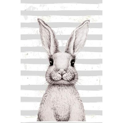 Metallbild QUEENCE "Bunny III", weiß (farbe bild(er): weiß), B:30cm H:45cm, Stahl, Metall, Bilder, Stahlschild, Blechschild, Hase, grau, gestreift Image