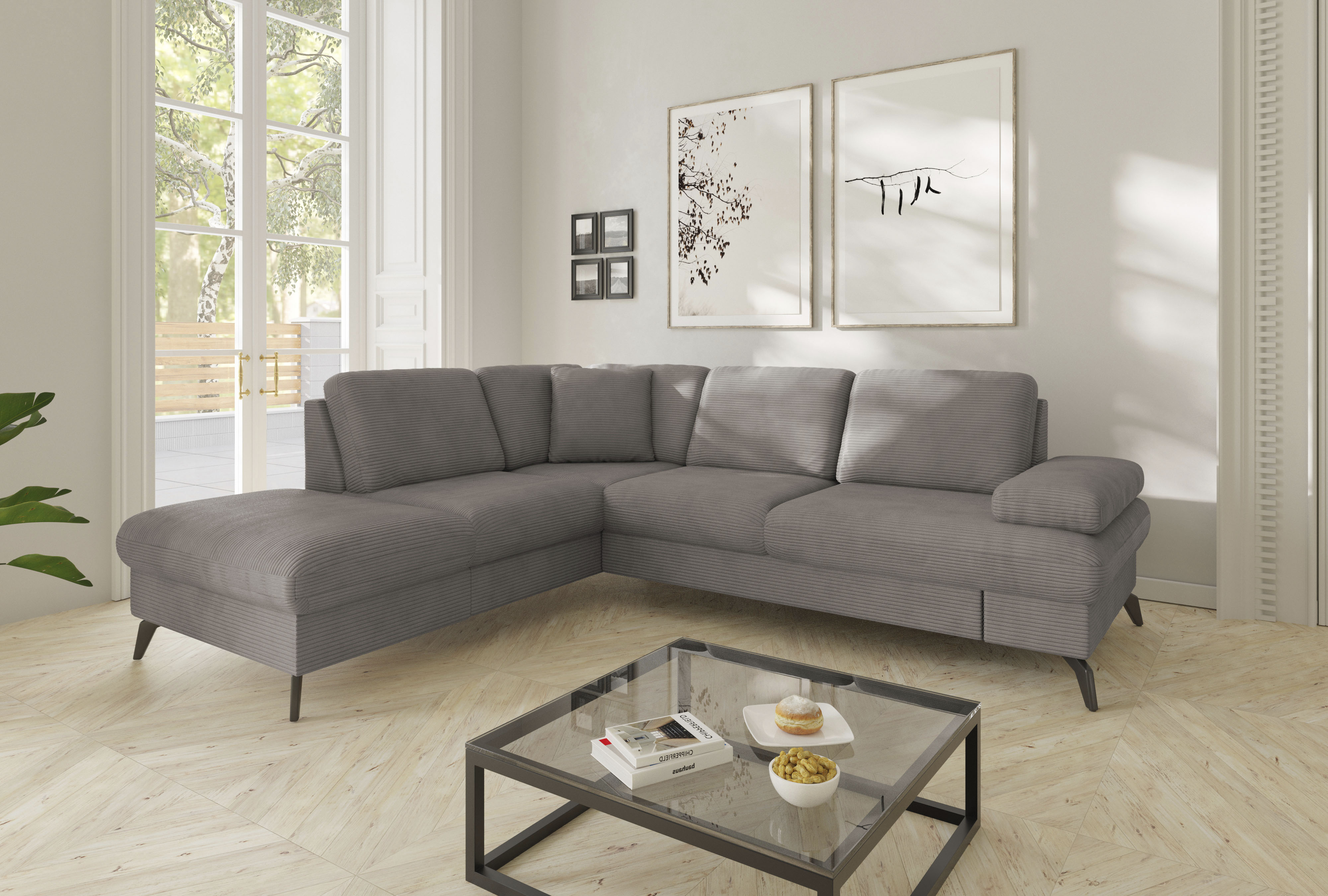 Ecksofa SIT & MORE "Morris Jubi L-Form, B: 238 cm", grau (taupe), B:238cm H:83cm T:202cm, 100% Polyester, Sofas, inkl. Armteilfunktion und 1 Zierkissen, wahlweise mit Bettfunktion Image