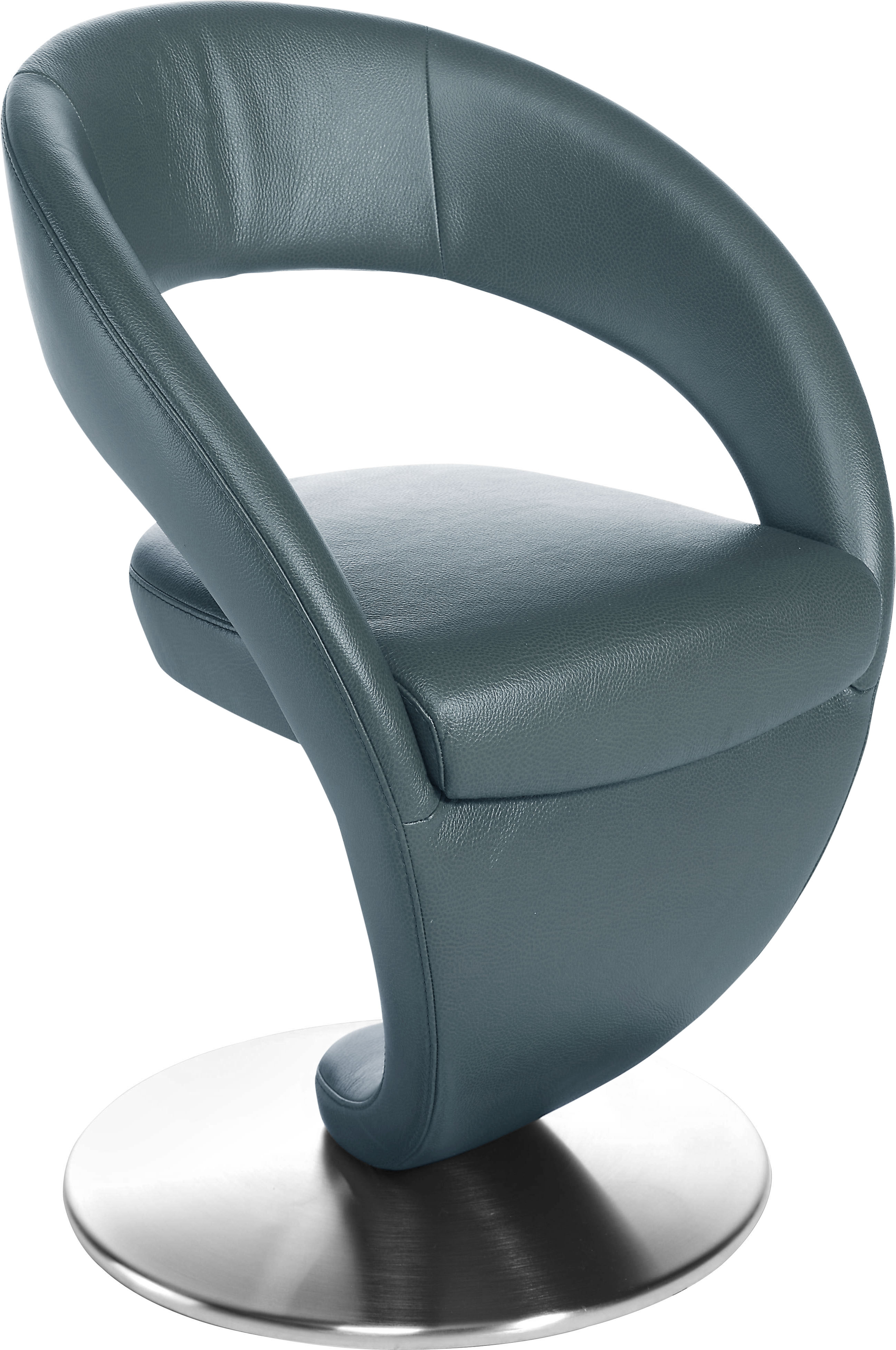 Drehstuhl K+W KOMFORT & WOHNEN "Wave", blau (topas, drehteller in edelstahloptik gebürstet), B:62cm H:86cm T:61cm, Bronco: Nappaleder pigmentiert, Dickleder, 1, 3/1, 5mm, mit rustikal gekörnten Narbenbild, Stühle, Drehstuhl Esszimmerstuhl,...