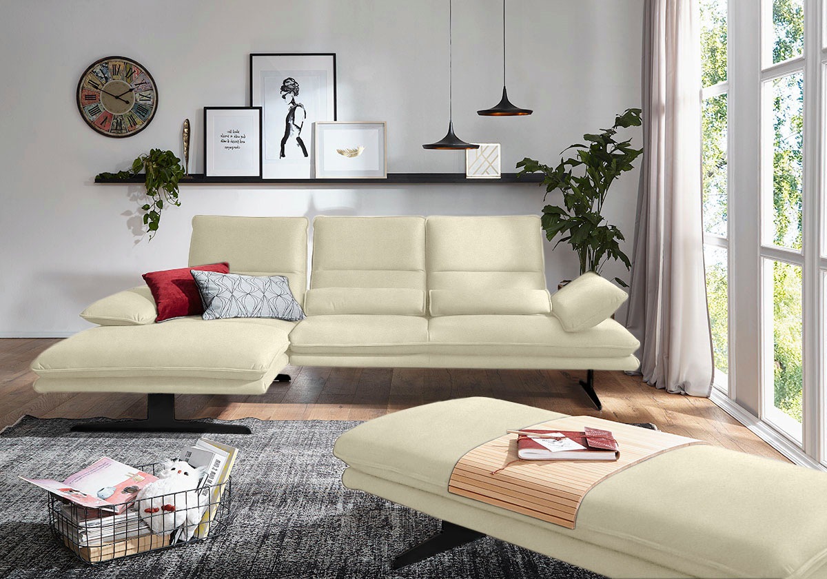 Ecksofa W.SCHILLIG "broadway, Designsofa mit tollem Sitzkomfort", beige (sahara s37), B:291cm H:94cm T:164cm, Stoff S37 (100% Polyester): Luxus-Microfaser in Lederoptik, Sofas, Sitztiefenverstellung, Kopfteil- & Seitenteilverstellung, Breite 291cm Image