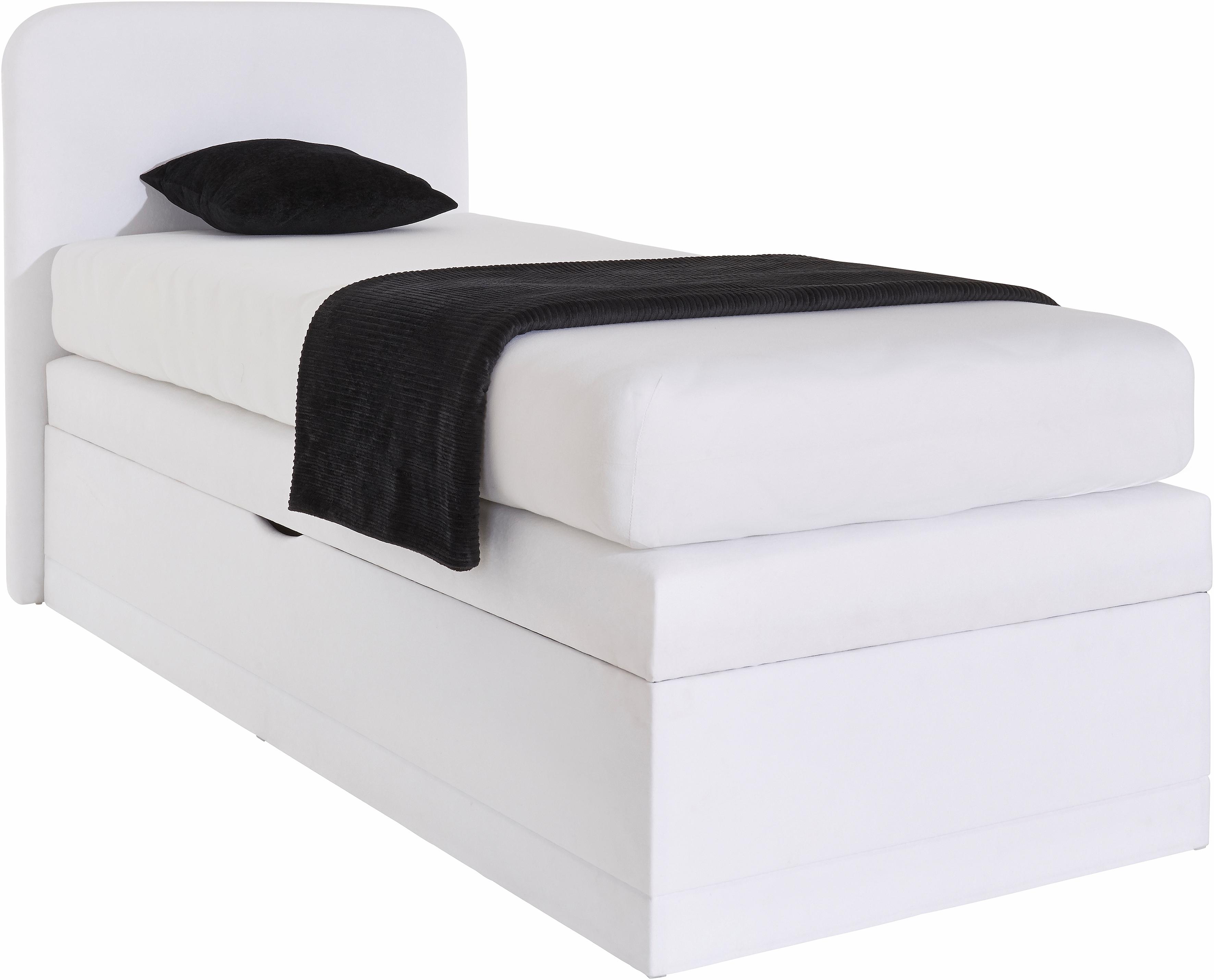 Boxspringbett, weiß, B:105cm L:212cm, Box und Kopfteil: Microvelours (100% Polyester) oder Kunstleder (Polyurethan);Bezug der Obermatratze: 100% Polyester, WESTFALIA SCHLAFKOMFORT, Komplettbetten, Boxspringbett, wahlweise mit Bettkasten Image