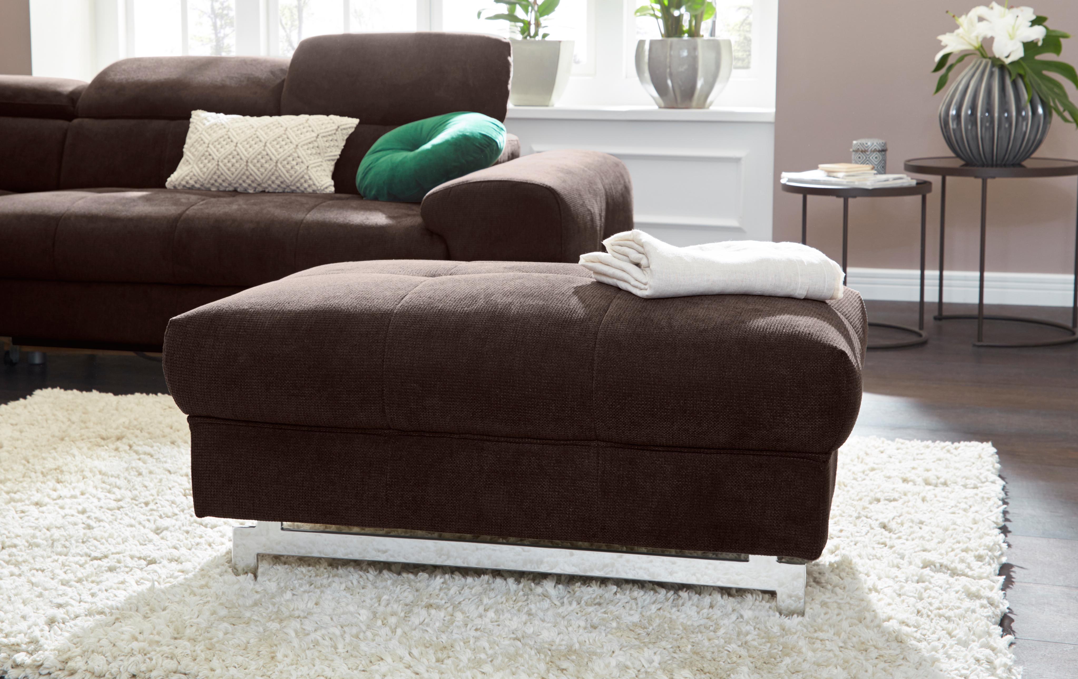 Hocker COTTA "Chef", braun (espresso), B:100 H:46 T:65, Struktur (100% Polyester);Chenille (90% Polyester, 10% Polyamid), Hocker, mit edlen Metallkufen Image